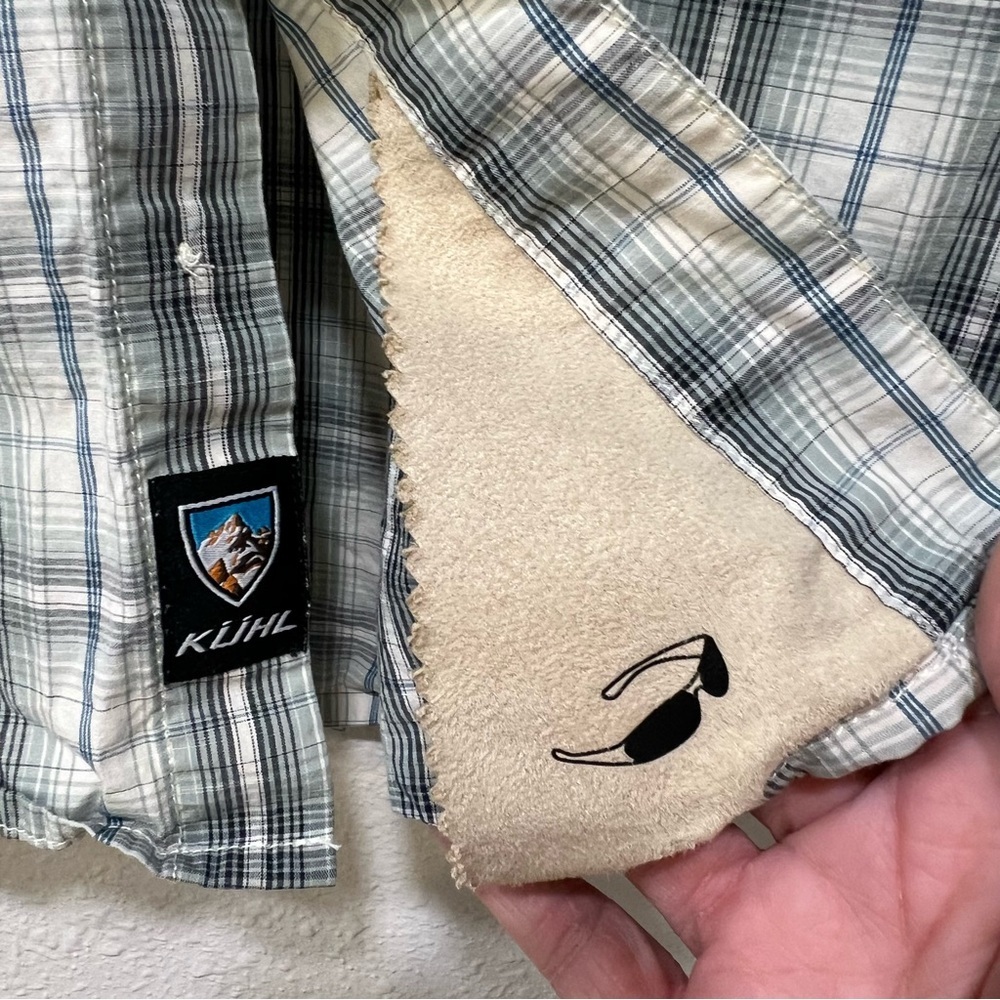 Kuhl Men’s XL Extra Large Eluxur Madras Button Down Plaid Shirt Blue Gray Hiking - Picture 8 of 10